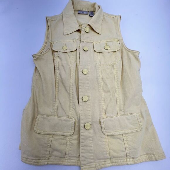 Chicos Platinum Vest Womens 0/Small Light Yellow Button Up Collared Top Jacket - Picture 1 of 4